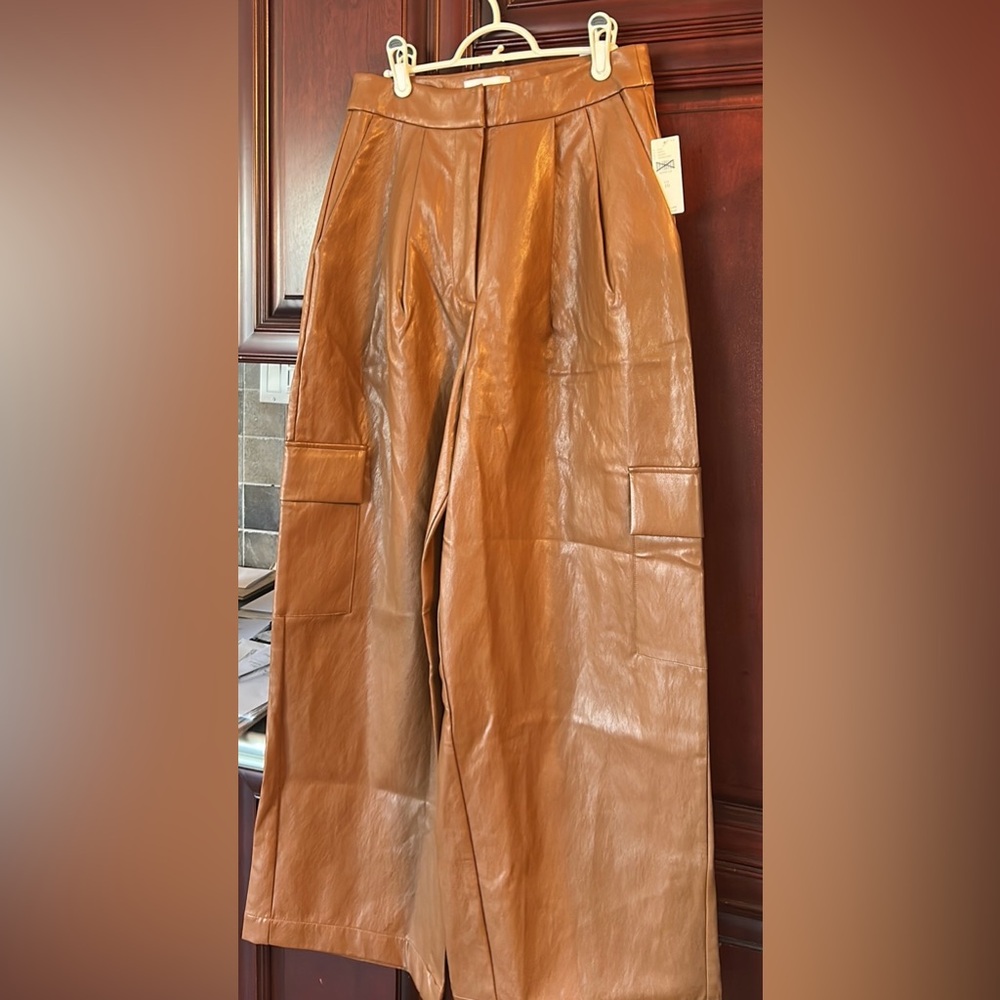 Anthropologie x TwentySixHundred faux leather cargo pants camel color size 10 - Picture 6 of 10